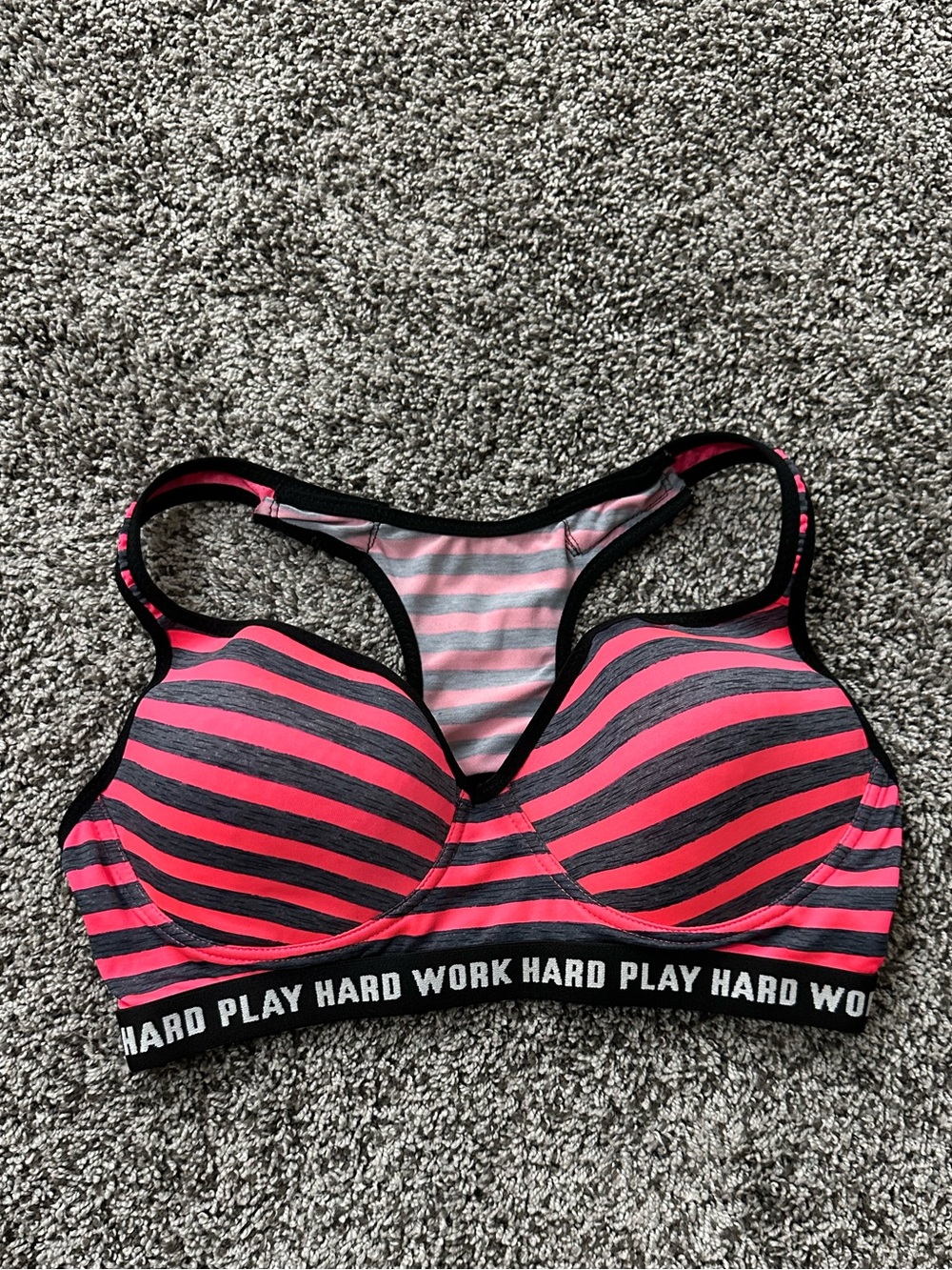 Striped Pink & Black Racerback Sports Bra (36C)